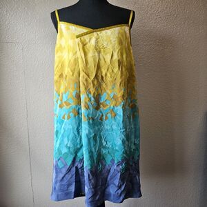 Nine West 100% Silk Ombre Mini Slip Dress Sz 16 Spaghetti Strap Resort Boho O705